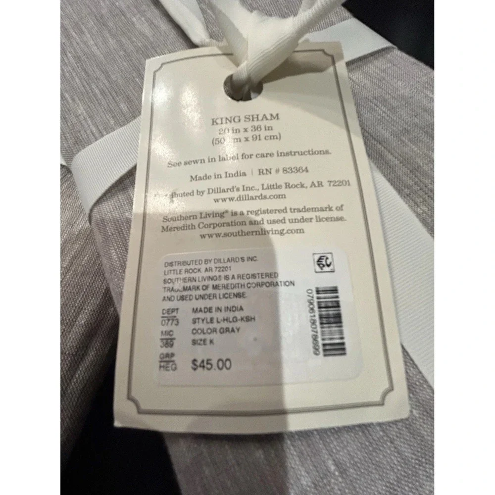 New Southern Living Heirloom King Pillow Sham Gray 20